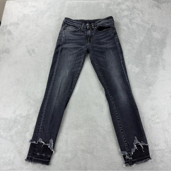 R13 Women's Size 24x25 Jenny Mid Rise w/ Double Shred Hems Black Denim Jeans - Picture 3 of 15